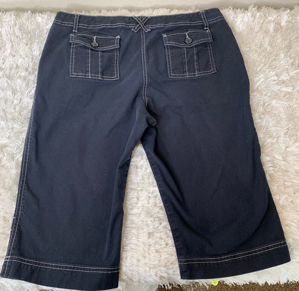 Deep blue White Topstitching Sz 10 Cropped Pant Bermuda Shorts